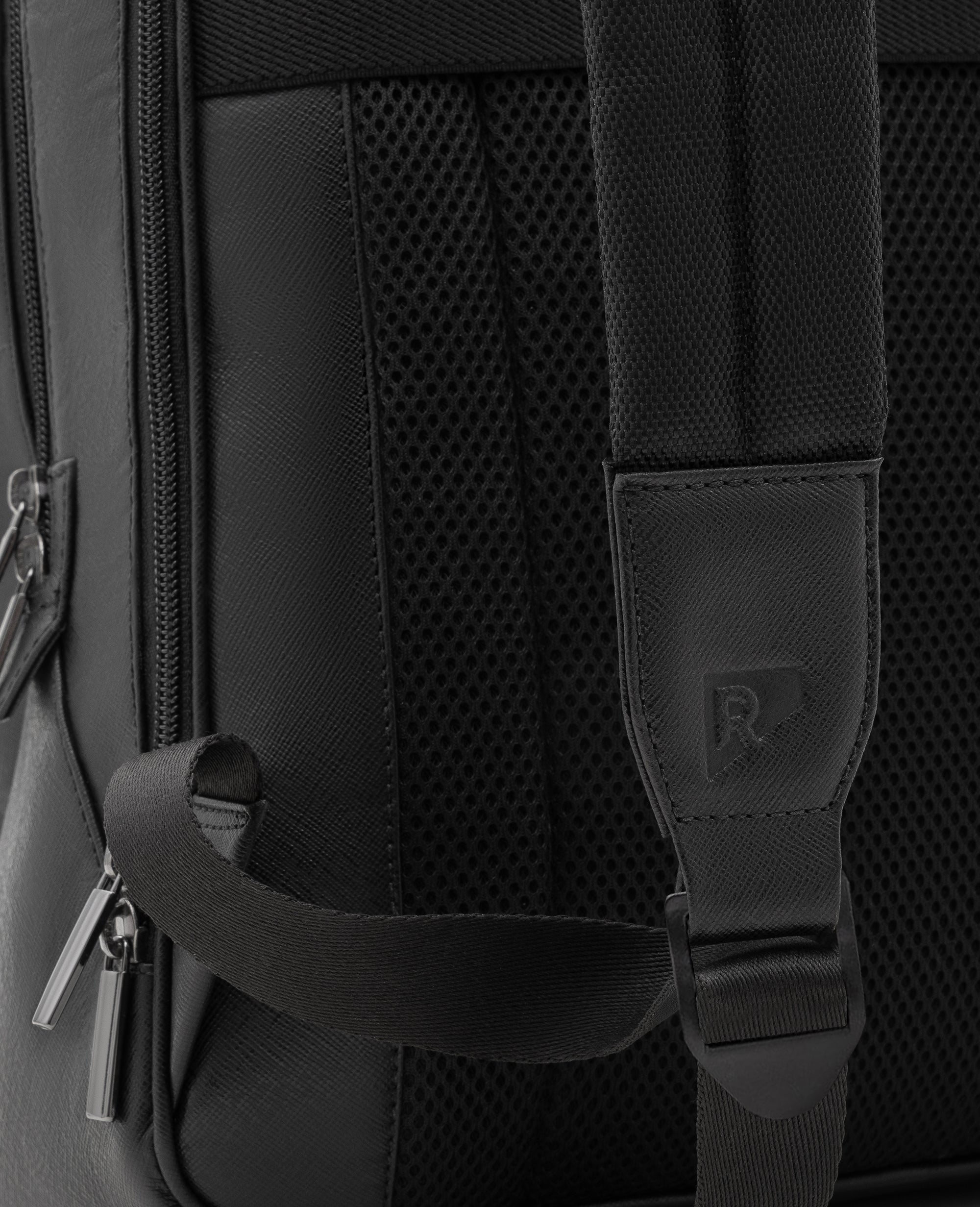 Mochila de Couro Preta Vancouver Detalhes