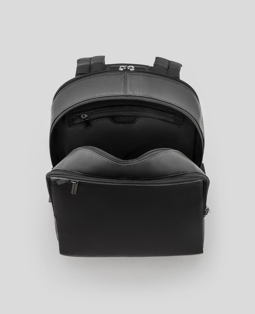 Mochila de couro preta Vancouver aberta