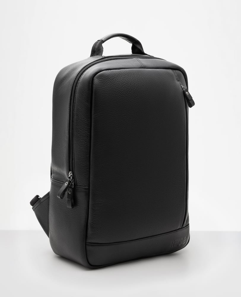 Mochila de couro preta Dublin vista lateral Direita