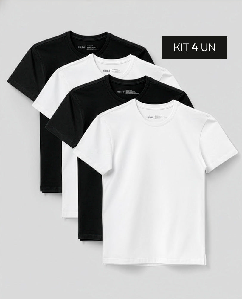 Kit 4 Camisetas Algodão Egípcio Denver - Branca e Preta