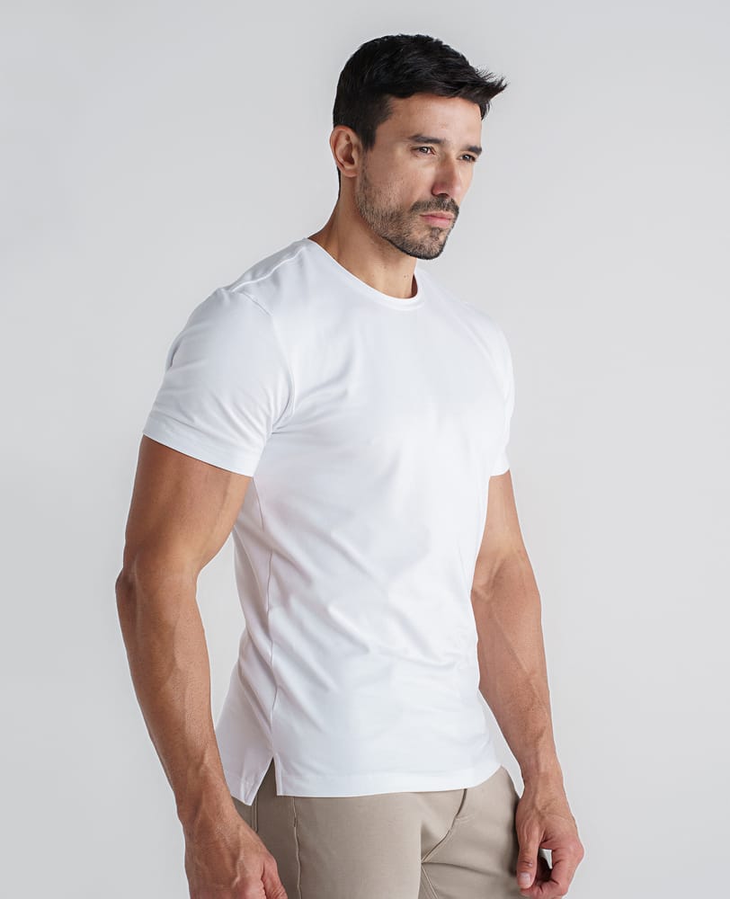 Camiseta de algodão egípcio branca Denver Reise vista frontal