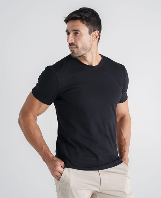 Camiseta de algodão egípcio preta Denver Reise vista frontal