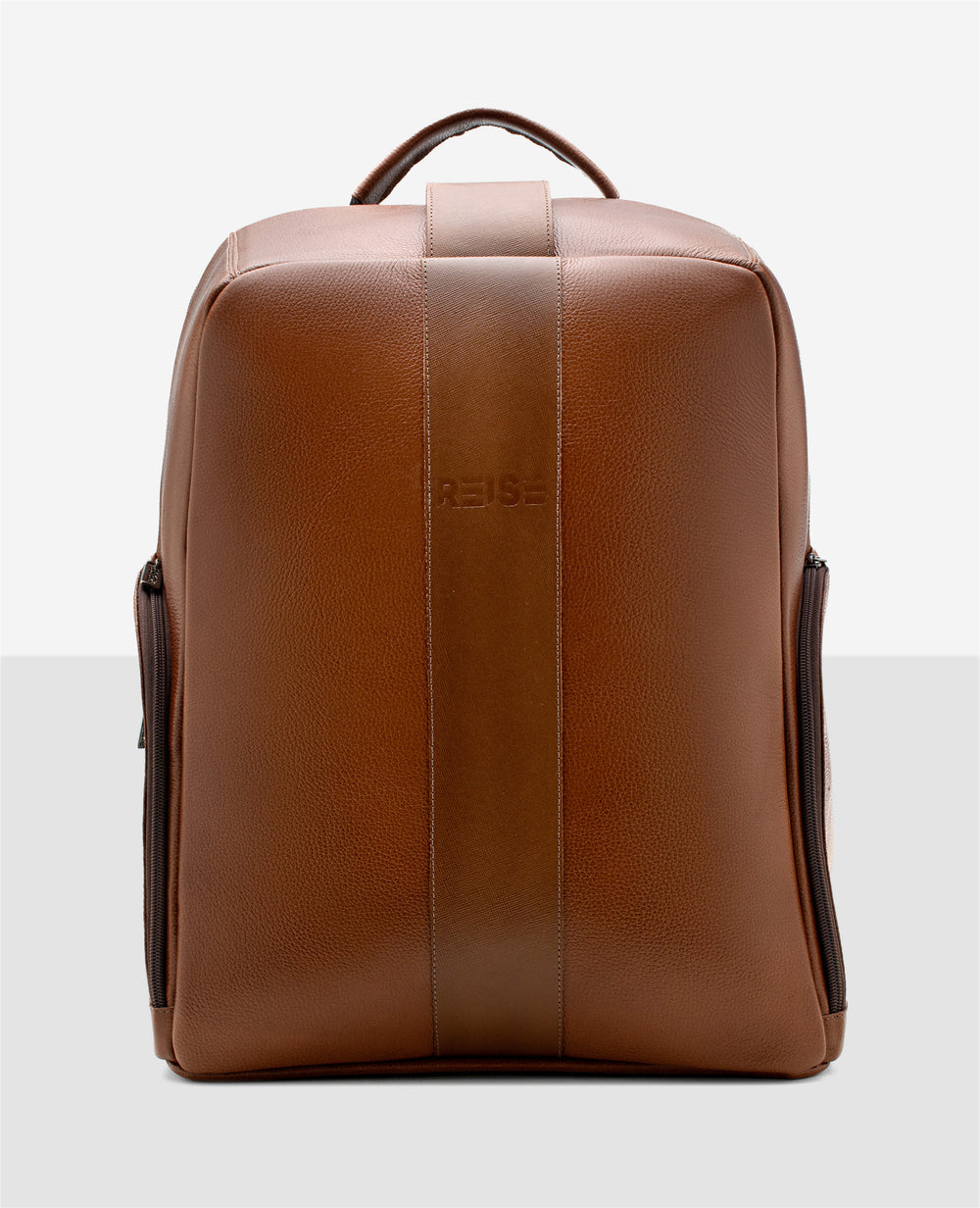 Mochila de couro marrom Stuttgart Reise vista 3 4