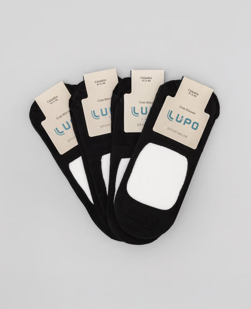 Kit 4 Pares de Meia Lupo Super Invisível Preto